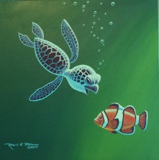 Green Baby Turtle with Fish