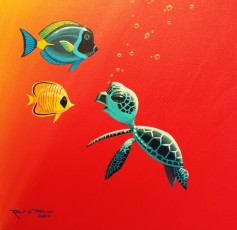Red Baby Turtle with Fish